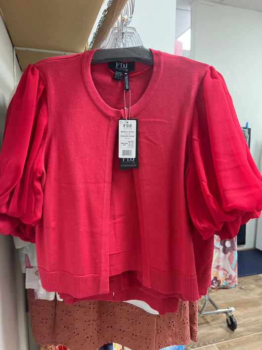 FDJ puff sleeve cardigan rouge red