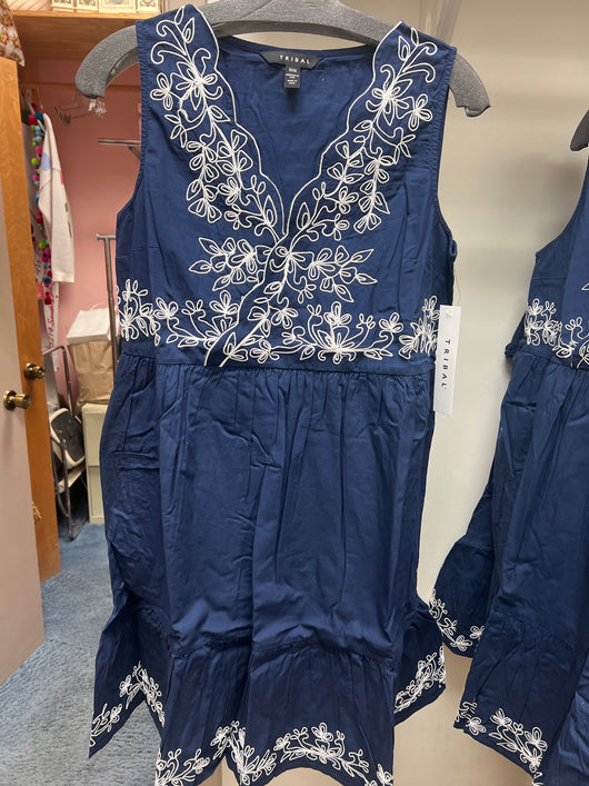 Tribal jet blue sleeveless embroidered dress