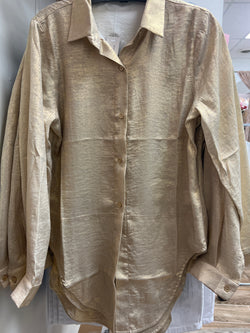AZI gold metallic button up shirt