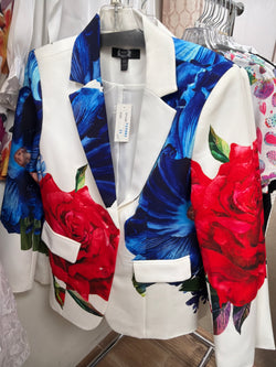 AZI blue & red flower blazer