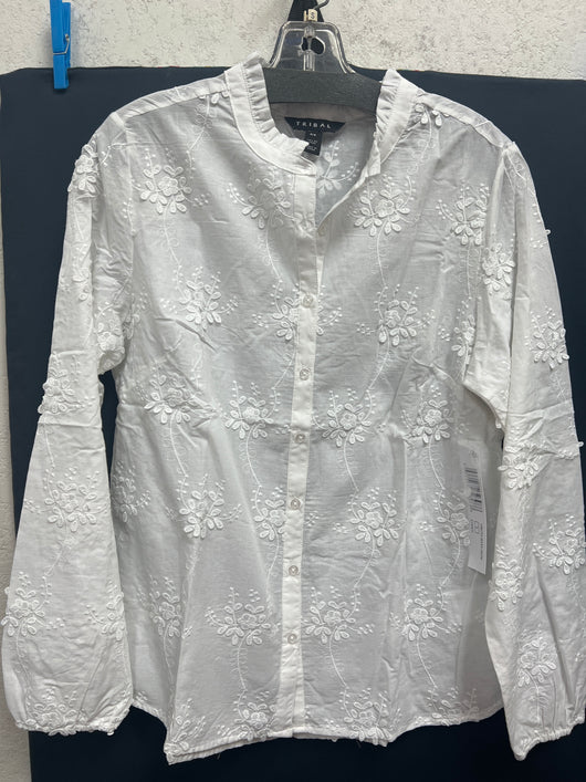 Tribal white button up embroidered shirt