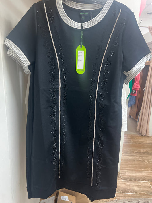 Tricotto black shirt sleeve rhinestones dress
