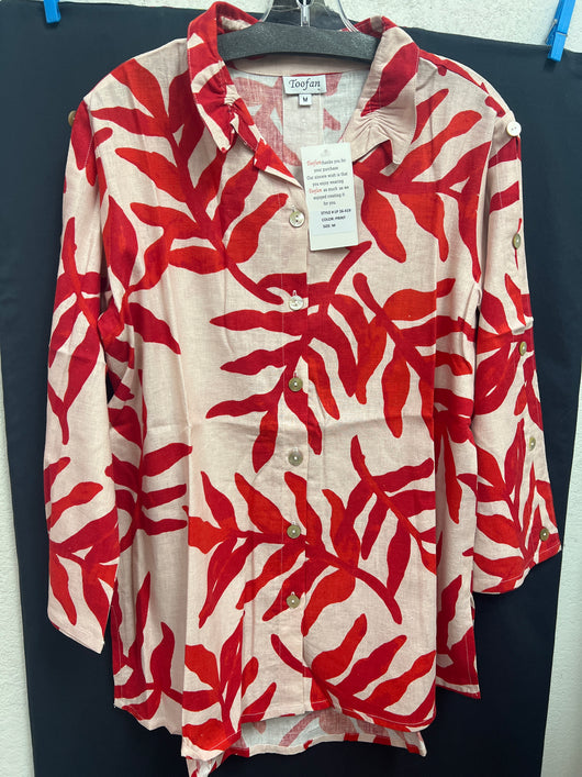 Toofan red leaf print linen tunic