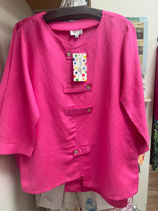 Toofan linen fuchsia tab button tunic
