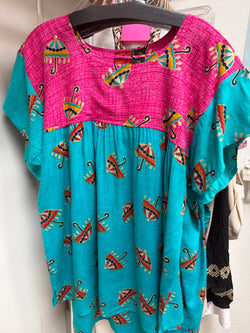 ANU turquoise & pink top