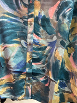 FDJ gallery print teal multi button up blouse
