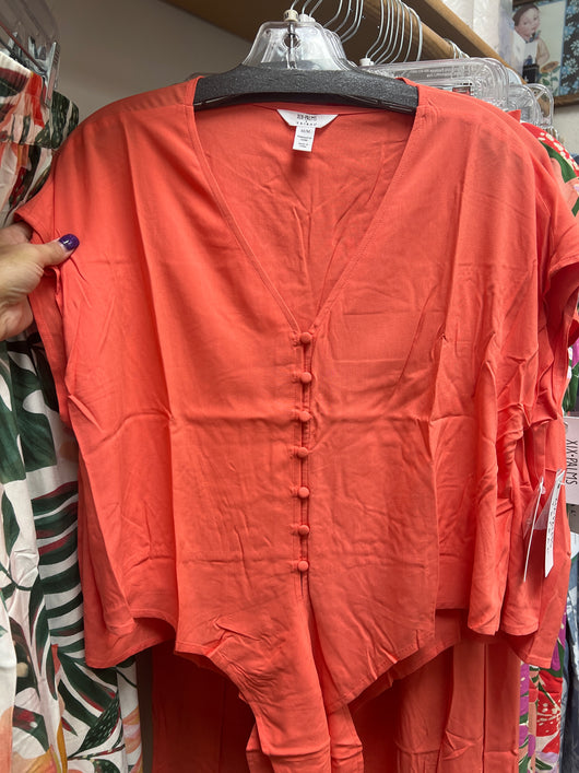 Tribal bright mango tie front blouse
