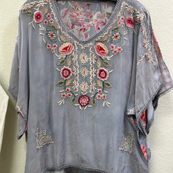 Caite blue embroidered short sleeve top