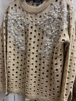 AZI oatmeal sweater pearls & beads
