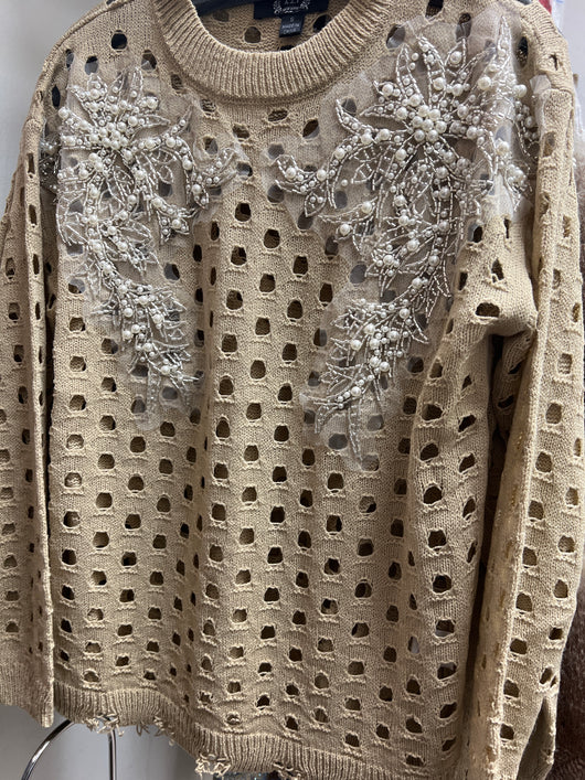 AZI oatmeal sweater pearls & beads