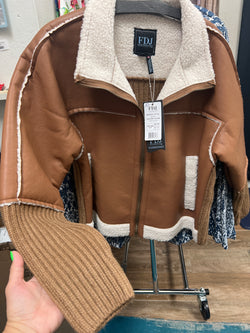 FDJ camel ivory Sherpa sweater jacket
