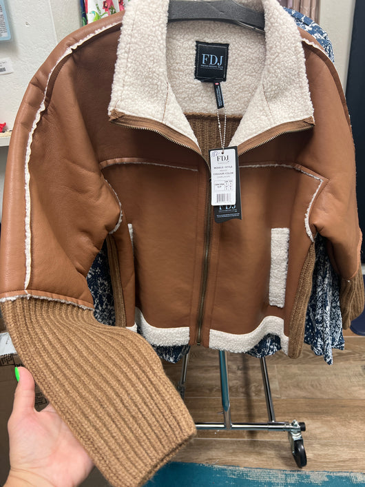 FDJ camel ivory Sherpa sweater jacket