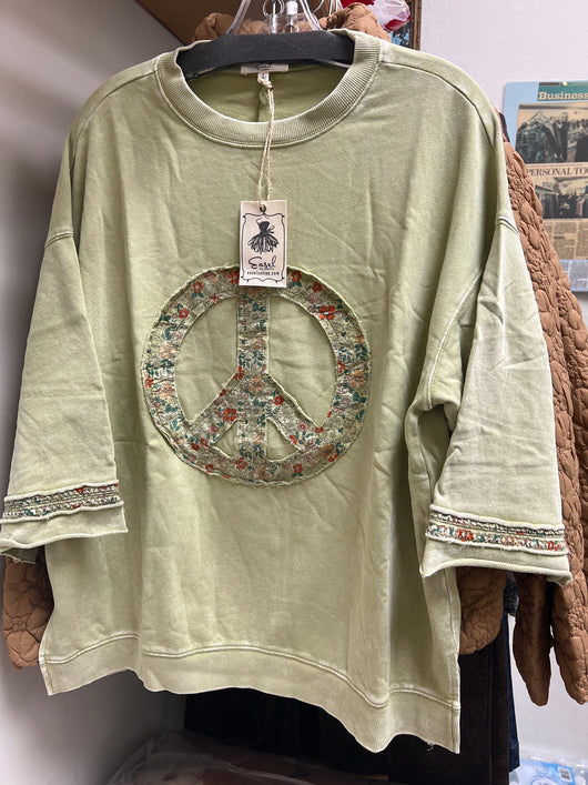 Easel sage green peace sign top