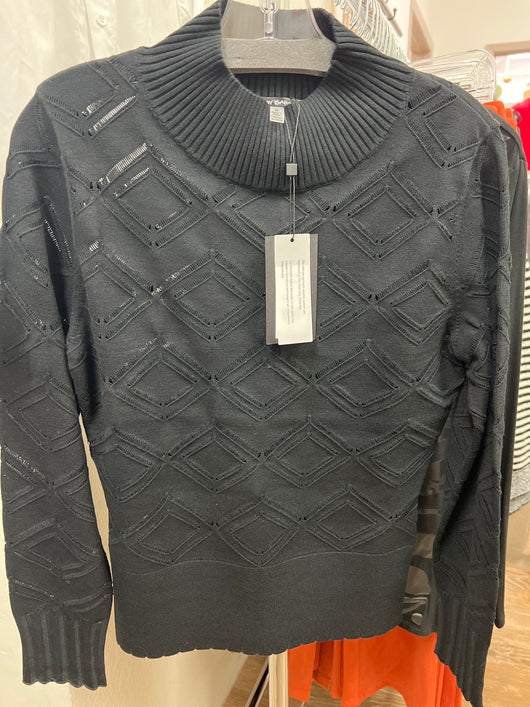 Gabby Isabella pointelle knit black sweater