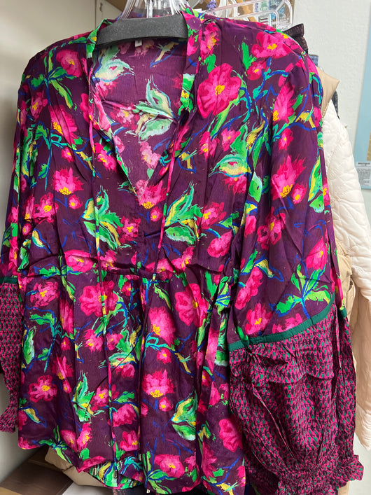 Benares purple floral blouse