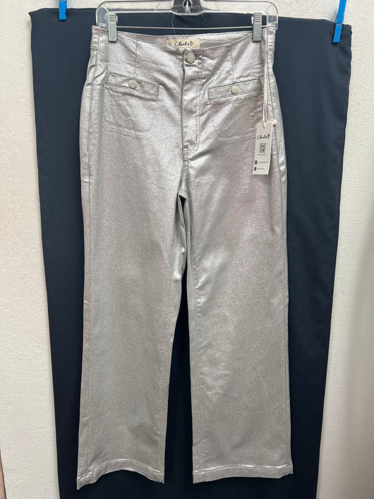 Charlie B shiny metallic silver wide leg pants