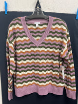 Tribal retro wavy stripe sweater lavender multi