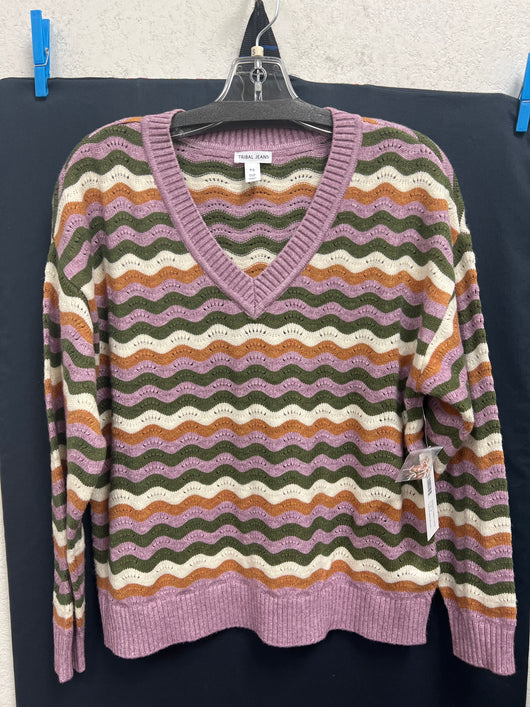 Tribal retro wavy stripe sweater lavender multi