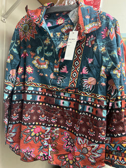 Caite teal multi button up shirt