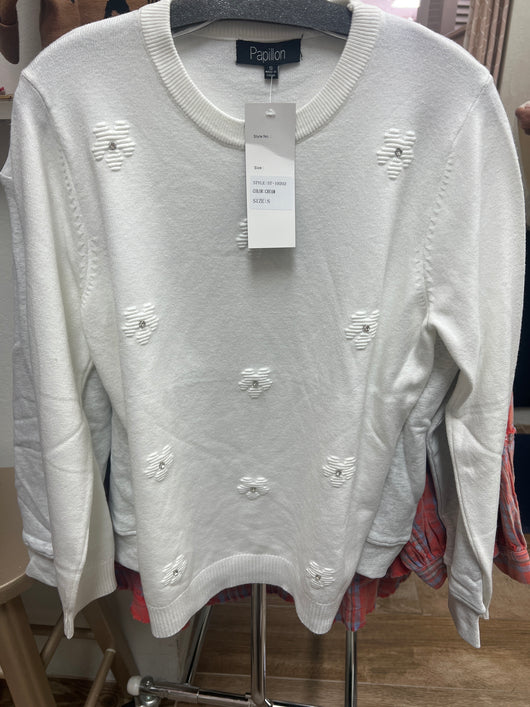 Papillon white flowers sweater