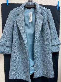 Boho chic light blue metallic long blazer