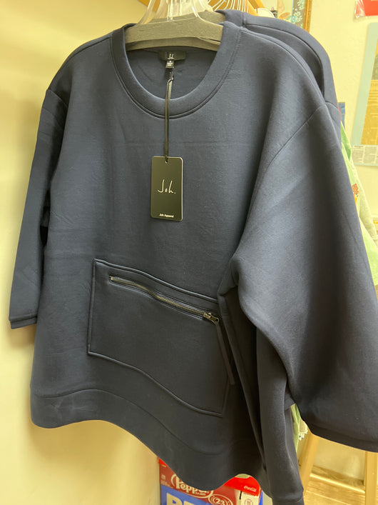 JOH navy scuba knit pocket top