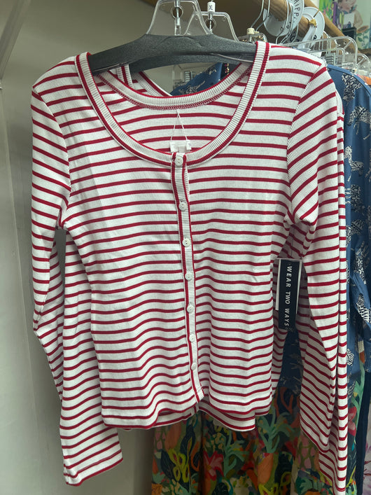 Tribal bayberry red white stripe cardigan
