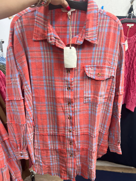 Easel coral plaid shirt