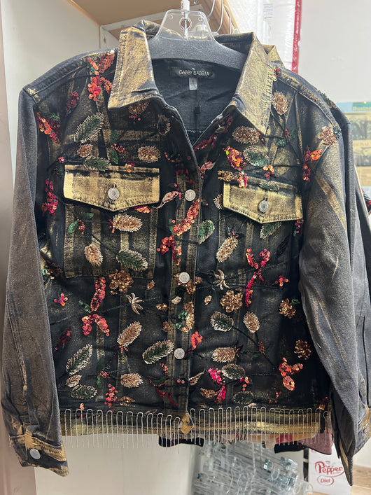 Gabby Isabella black gold sequin denim jacket