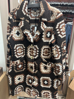 Charlie B chocolate crochet squares coat