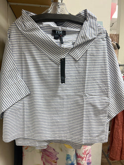 FDJ blue stripe crossover neck top