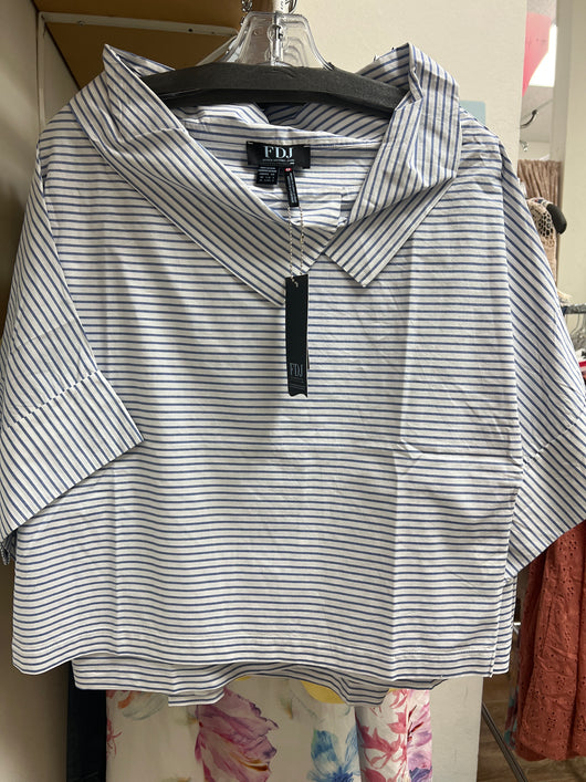 FDJ blue stripe crossover neck top