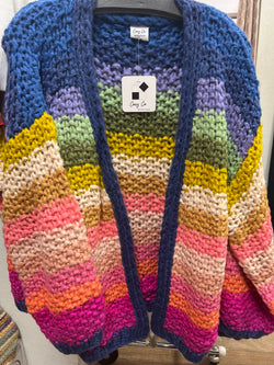 Cozy Co multi stripe chunky sweater cardi