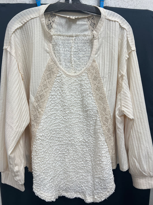 POL cream mixed media long sleeve top