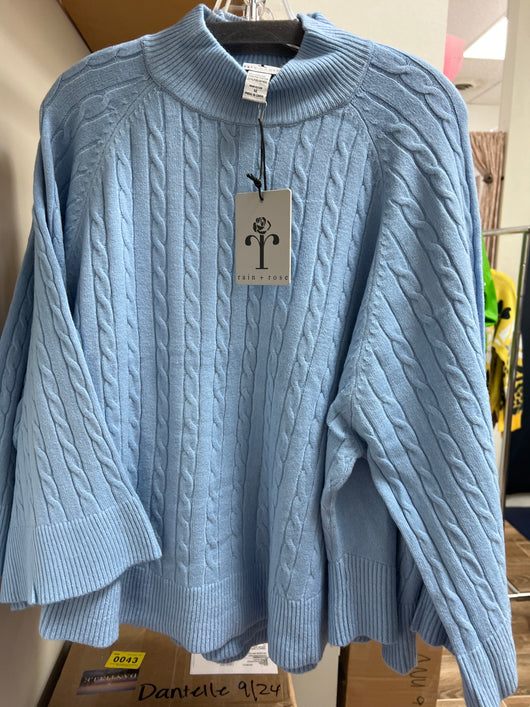 Rain & Rose mock neck flowy sleeve sweater blue