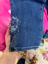 Charlie B indigo pull on flower jeans