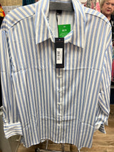 Renuar silky striped button up shirt chambray combo