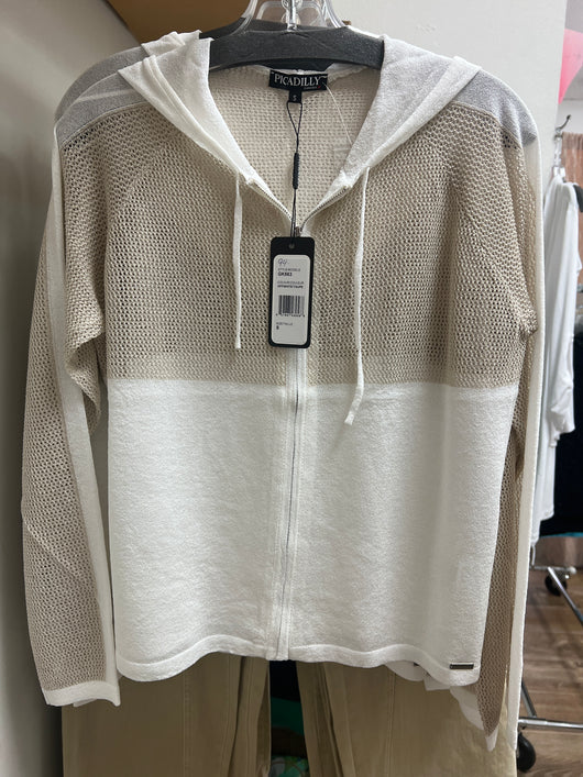 Picadilly white taupe mesh zip up jacket