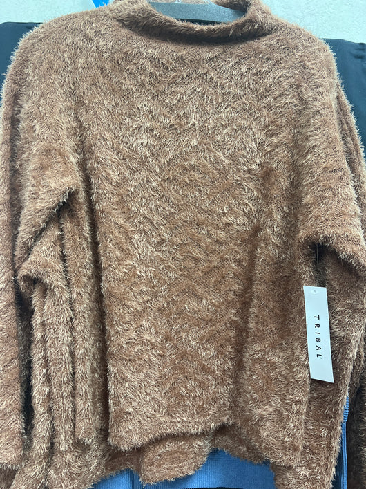 Tribal walnut fuzzy mock neck sweater