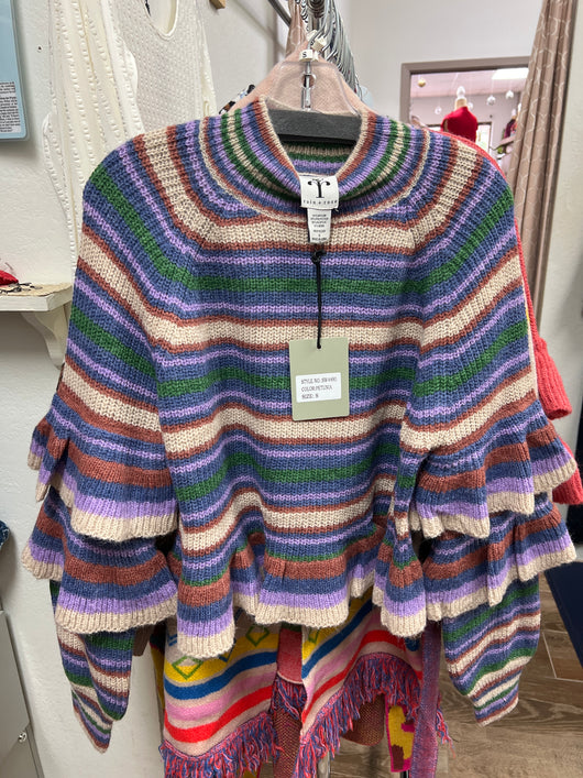 Rain & Rose stripe ruffle sleeve sweater