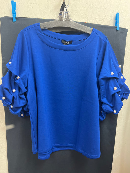 Lior gathered sleeve pearl zila top blue