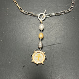 Michele Busch matte gold coin dangle necklace