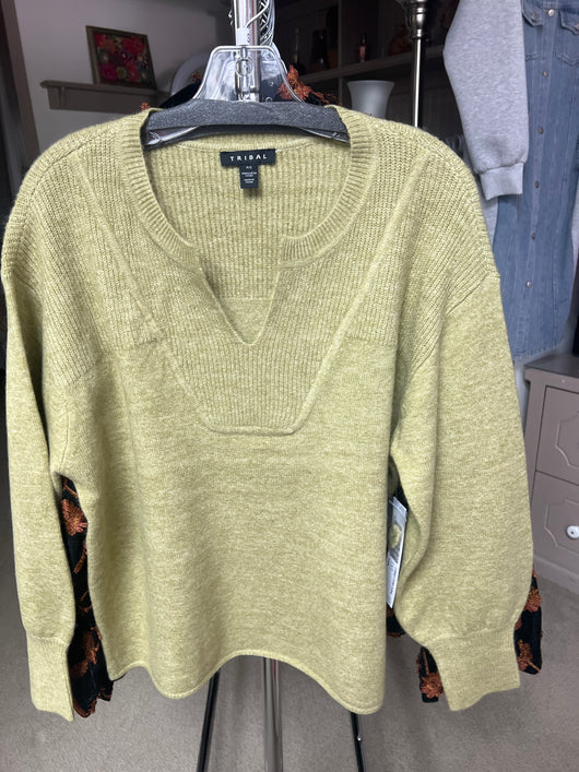 Tribal leek green v neck sweater