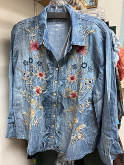 Caite chambray embroidered blouse