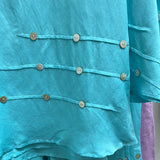 Toofan aqua linen button detail top