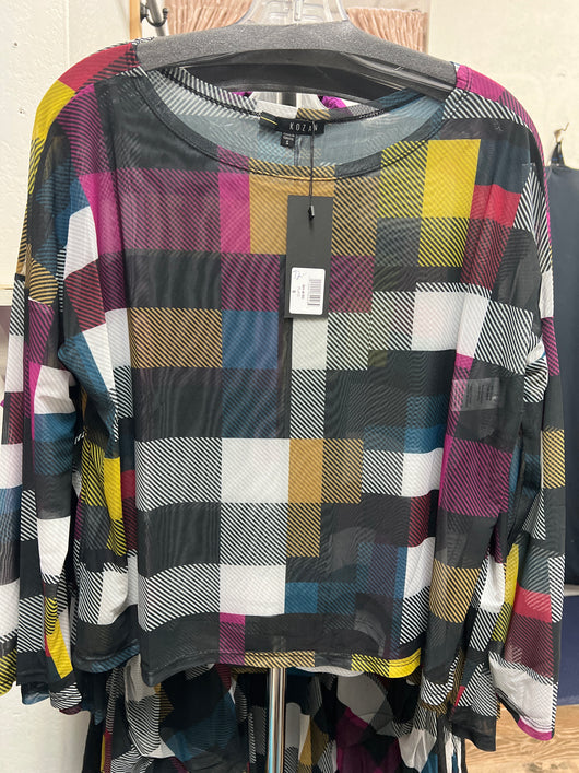 Kozan plaid multi sheer Debra top