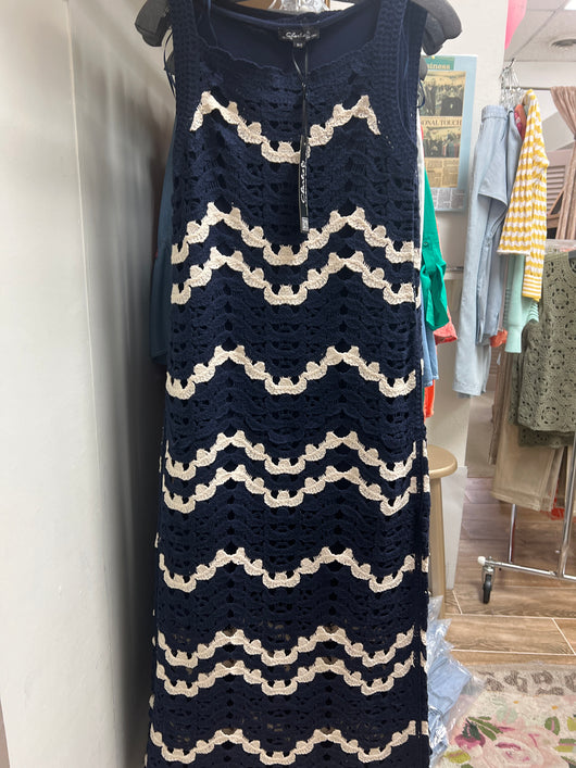 Charlie b navy beige crochet dress