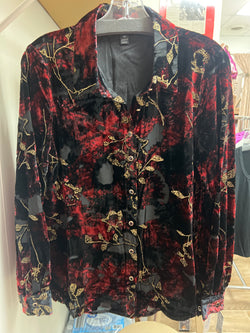 AZI black red velvet burnout top