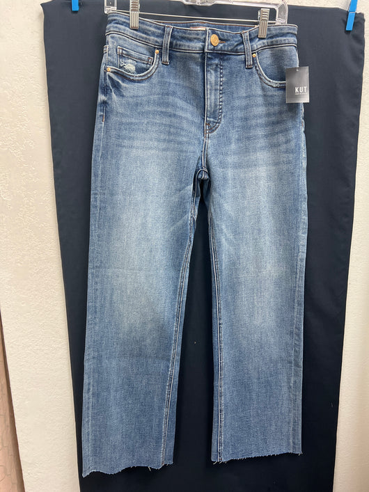 KUT medium wash ankle flare jeans
