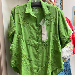 Caite green embroidered button up shirt